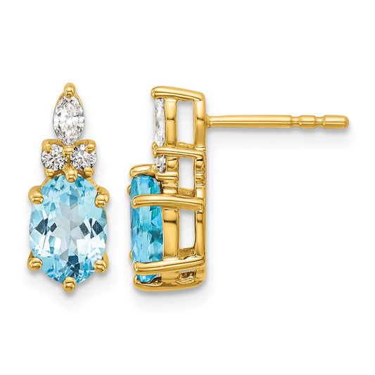 14k Diamond and 7x5 Oval December/Blue Topaz Post Earrings