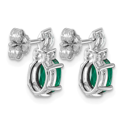 14K White Gold Diamond and 7x5 Oval May/Lab Created Emerald Post Earrings