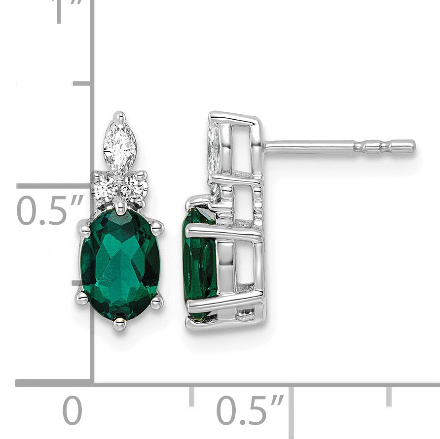 14K White Gold Diamond and 7x5 Oval May/Lab Created Emerald Post Earrings