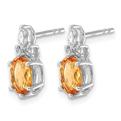 14K White Gold Diamond and 7x5 Oval November/Citrine Post Earrings