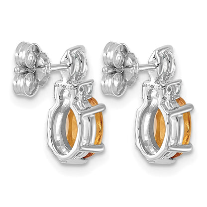 14K White Gold Diamond and 7x5 Oval November/Citrine Post Earrings