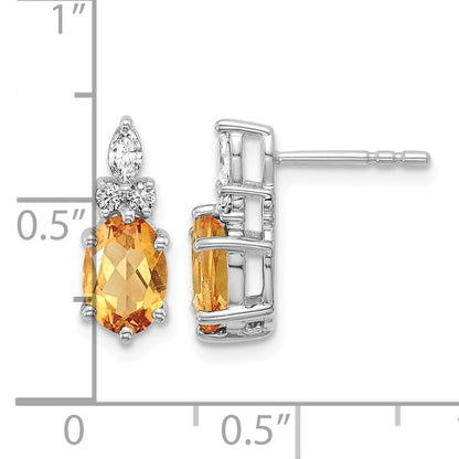 14K White Gold Diamond and 7x5 Oval November/Citrine Post Earrings