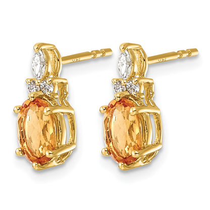 14k Diamond and 7x5 Oval November/Citrine Post Earrings