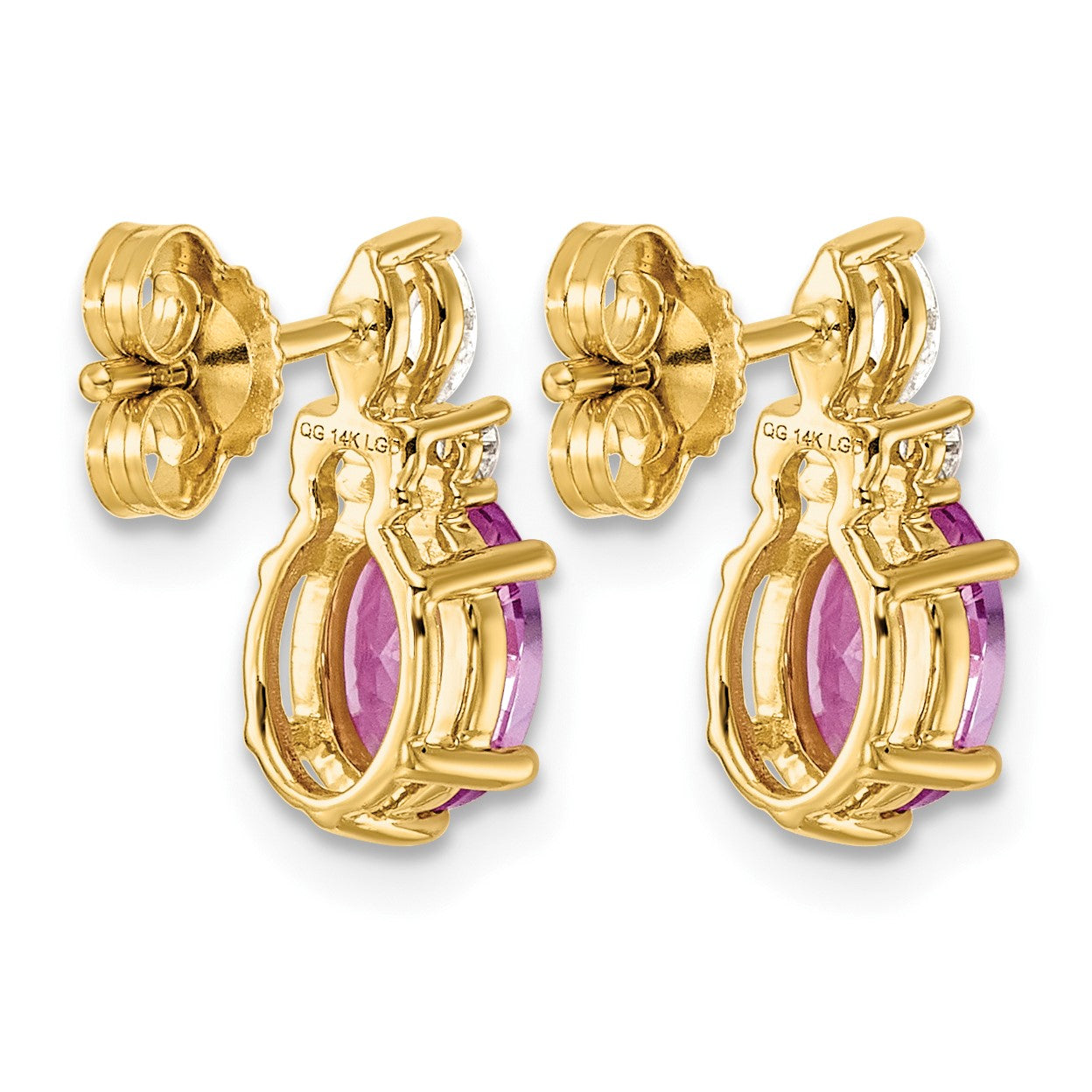 14k Diamond and 7x5 Oval October/Lab Created Pink Sapphire Post Earrings
