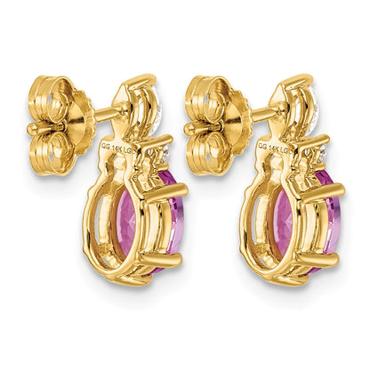 14k Diamond and 7x5 Oval October/Lab Created Pink Sapphire Post Earrings