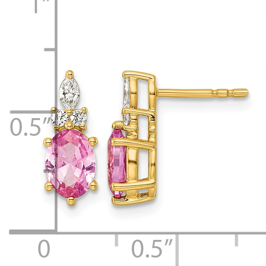 14k Diamond and 7x5 Oval October/Lab Created Pink Sapphire Post Earrings