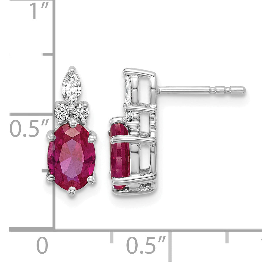 14K White Gold Diamond and 7x5 Oval July/Lab Created Ruby Post Earrings