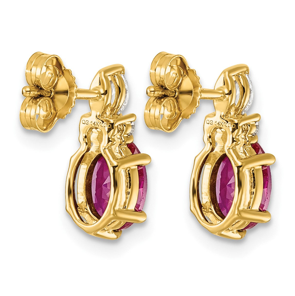 14k Diamond and 7x5 Oval July/Lab Created Ruby Post Earrings