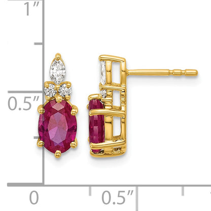 14k Diamond and 7x5 Oval July/Lab Created Ruby Post Earrings