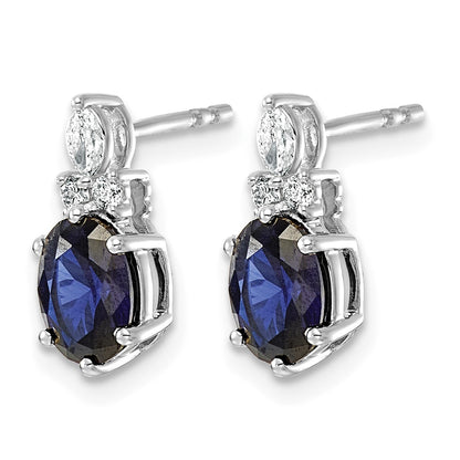 14k White Gold Created Blue Sapphire & 1/6 carat Lab Grown Diamond VS/SI+ G+ September Birthstone Complete Twisted Earrings