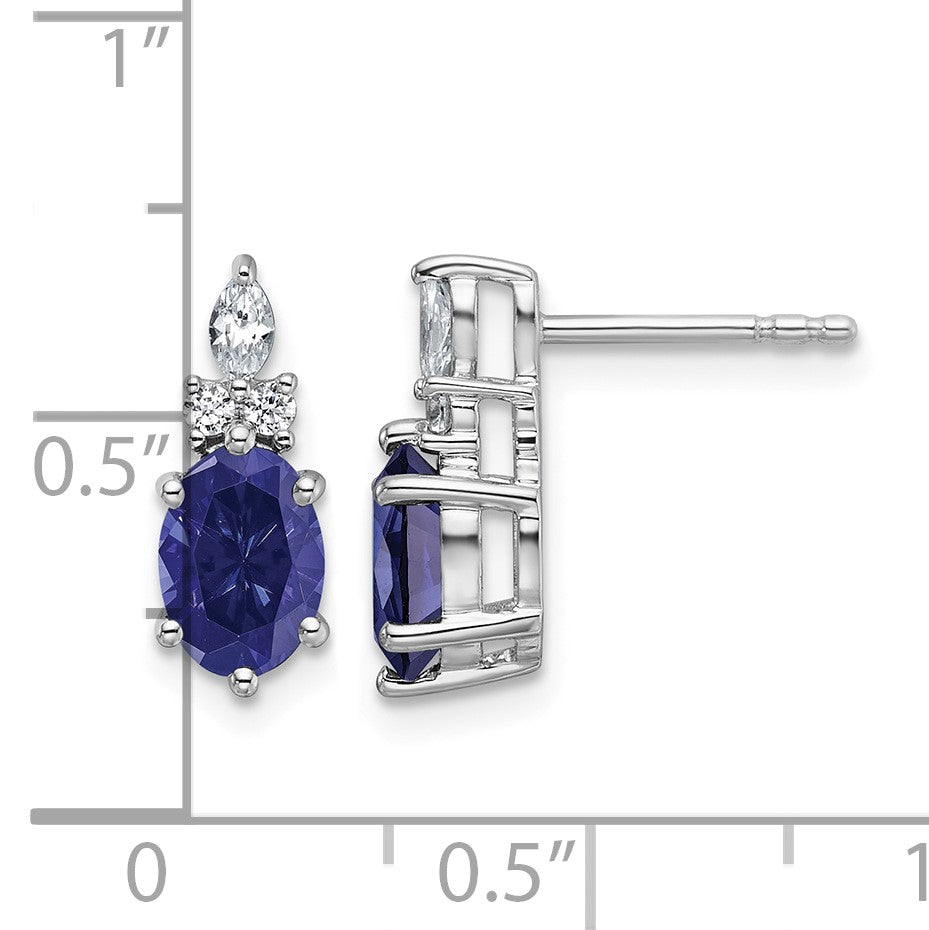 14K White Gold Diamond and 7x5 Oval September/Lab Created Sapphire Post Earrings
