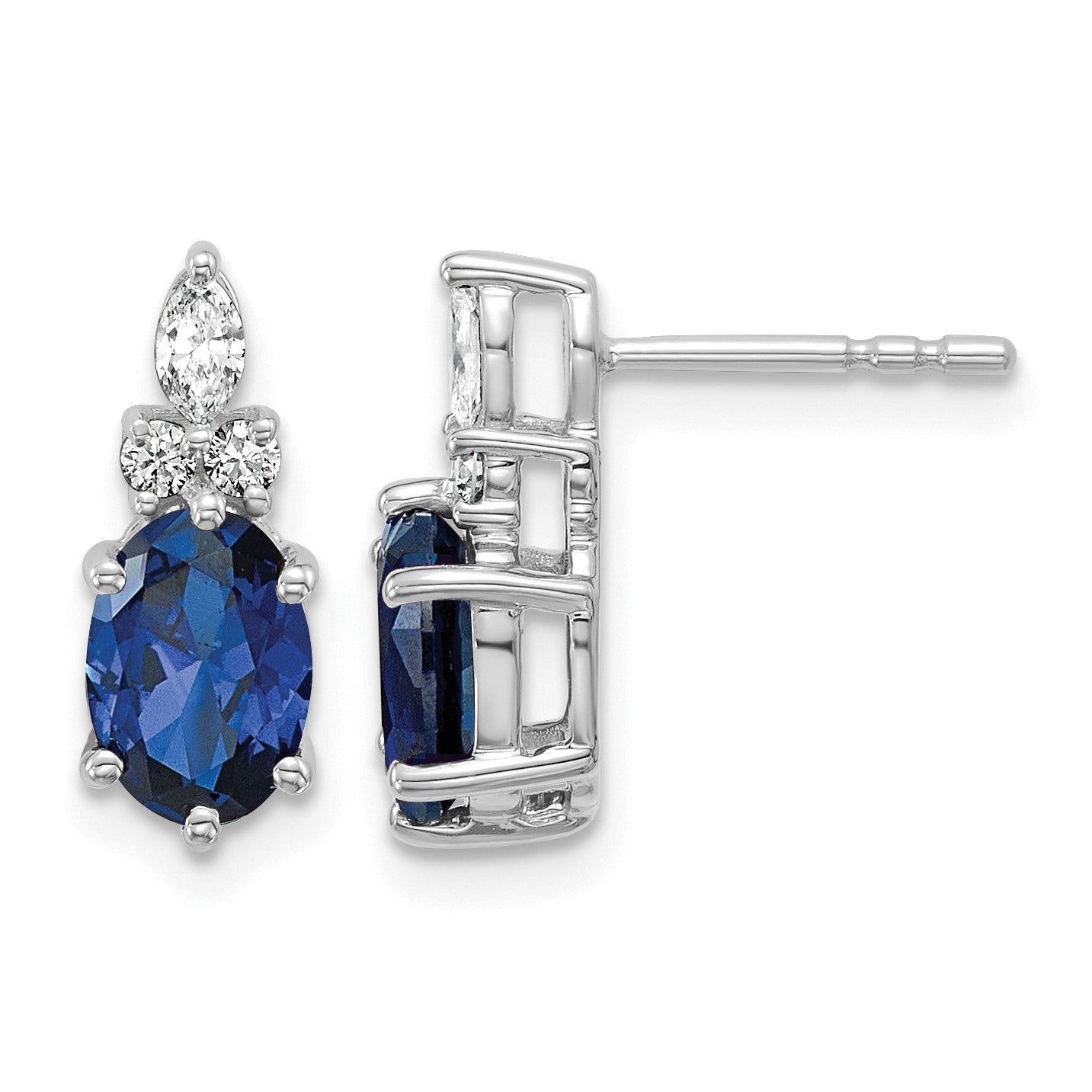 14k White Gold Created Blue Sapphire & 1/6 carat Lab Grown Diamond VS/SI+ G+ September Birthstone Complete Twisted Earrings
