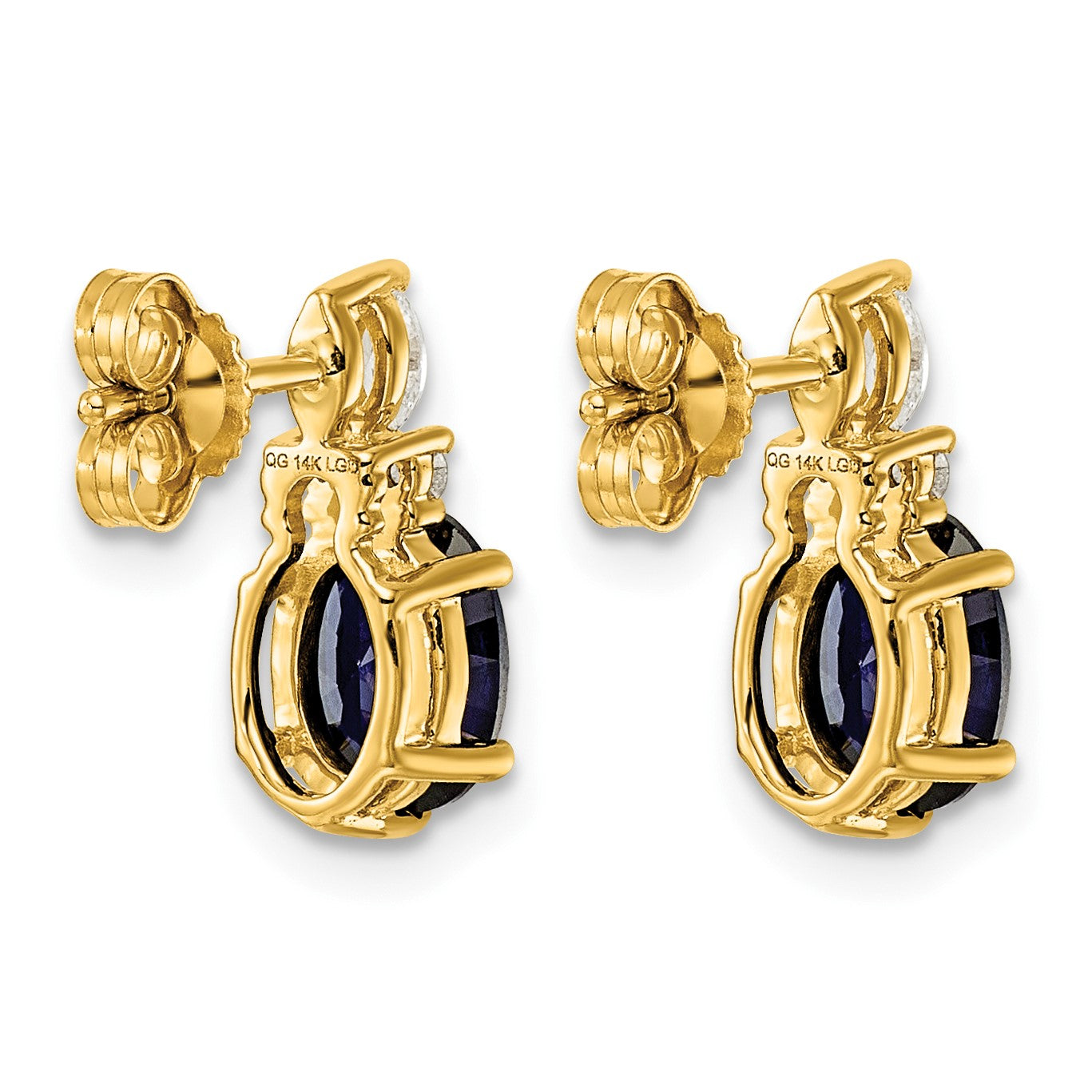 14k Diamond and 7x5 Oval September/Lab Created Sapphire Post Earrings