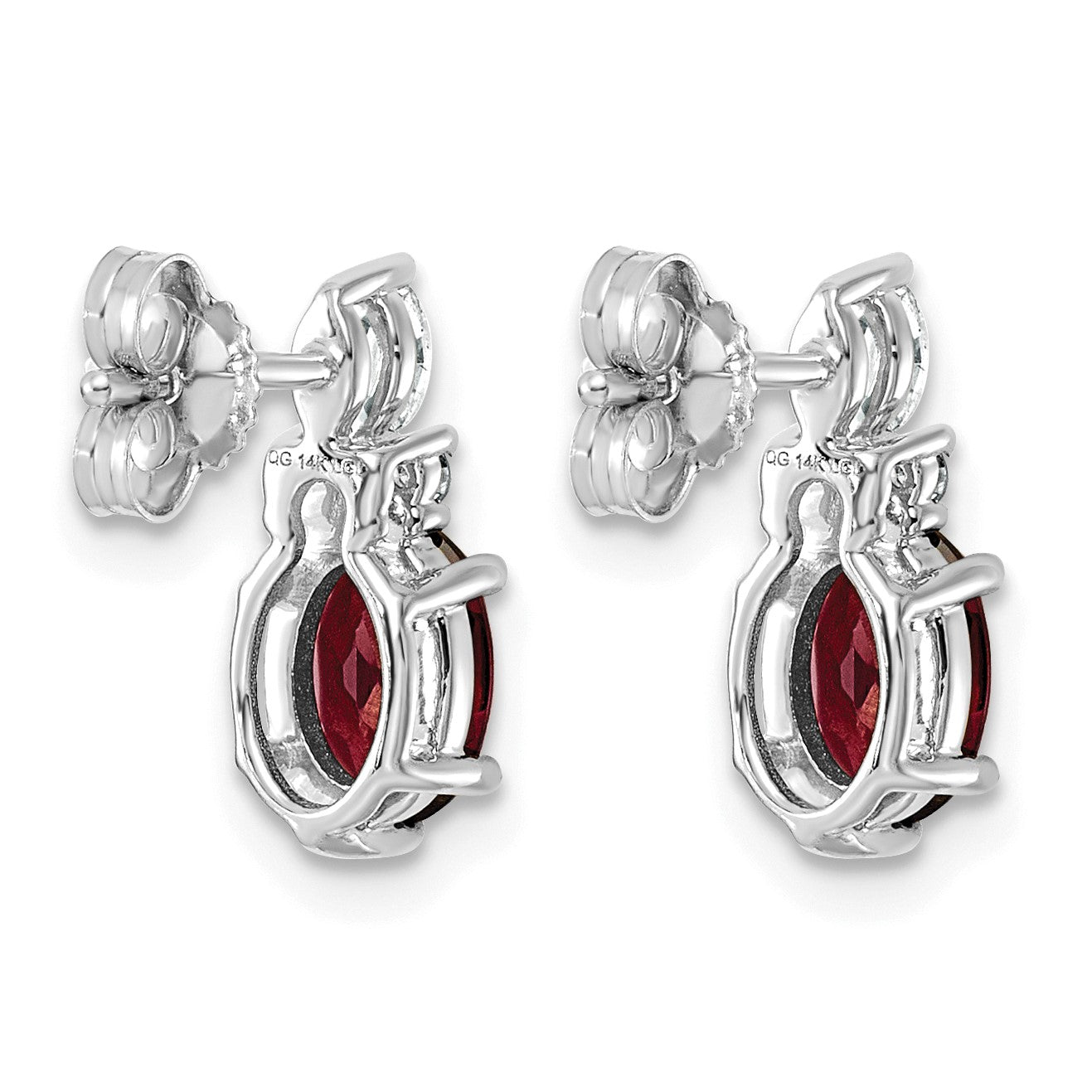 14K White Gold Diamond and 7x5 Oval January/Garnet Post Earrings