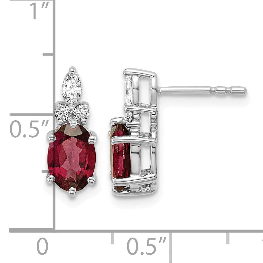 14K White Gold Diamond and 7x5 Oval January/Garnet Post Earrings