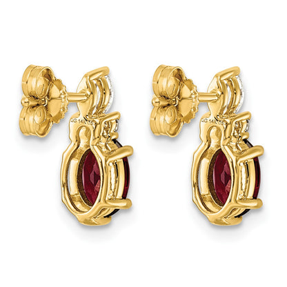 14k Diamond and 7x5 Oval January/Garnet Post Earrings