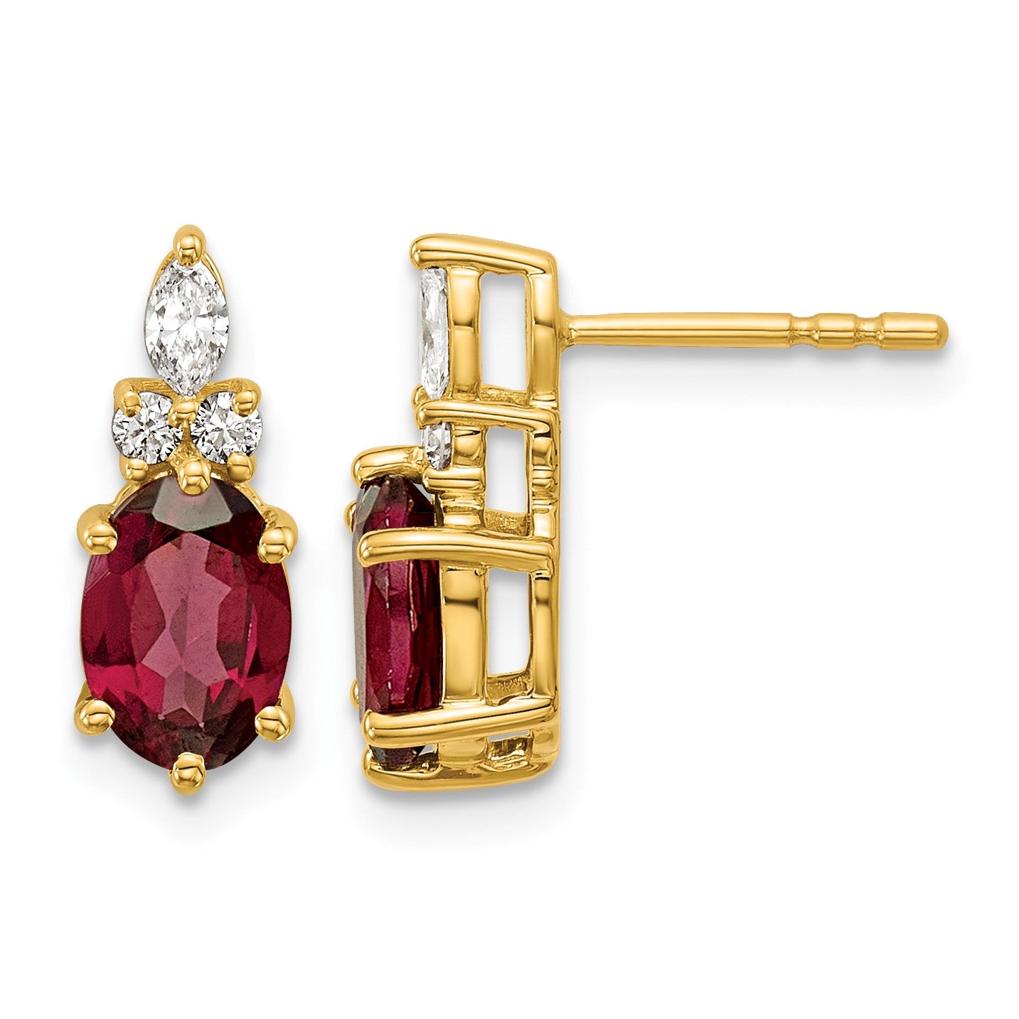 14k Diamond and 7x5 Oval January/Garnet Post Earrings