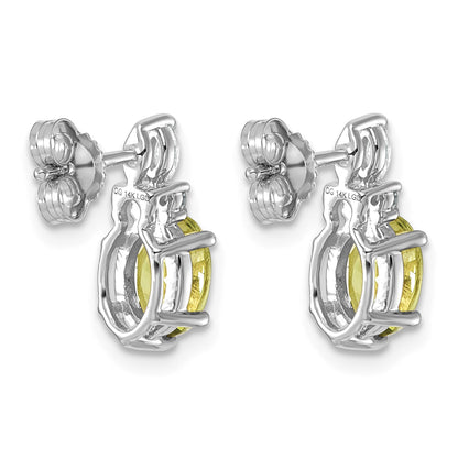 14K White Gold Diamond and 7x5 Oval August/Peridot Post Earrings
