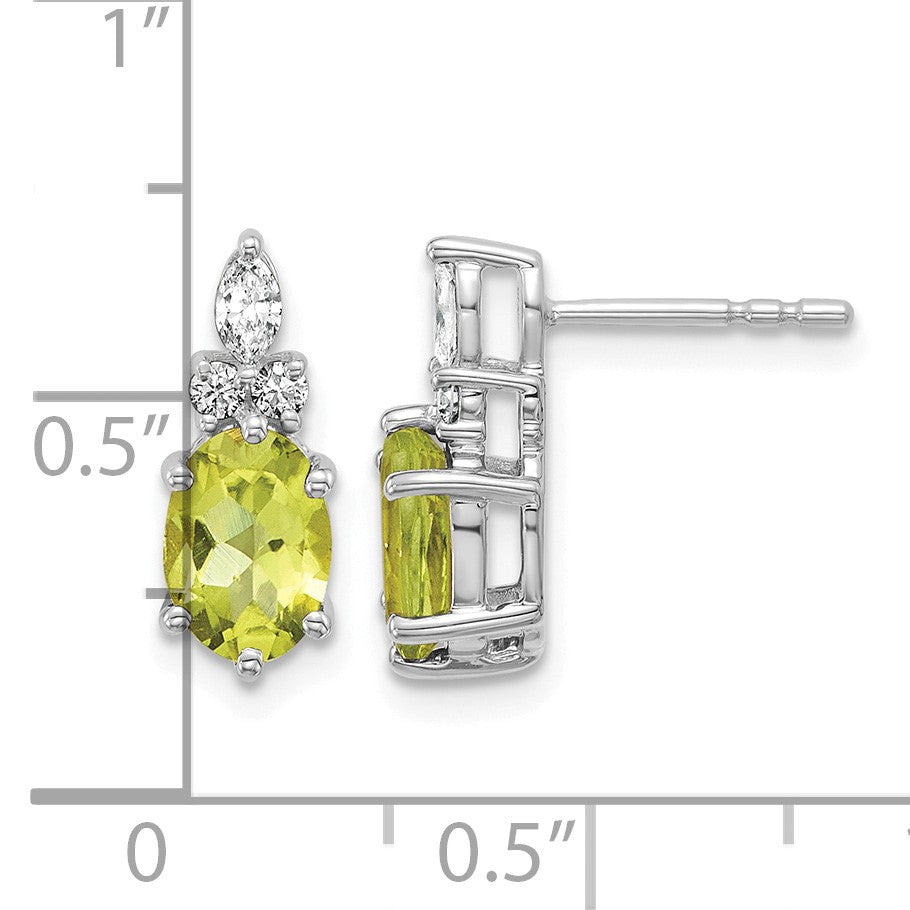 14K White Gold Diamond and 7x5 Oval August/Peridot Post Earrings