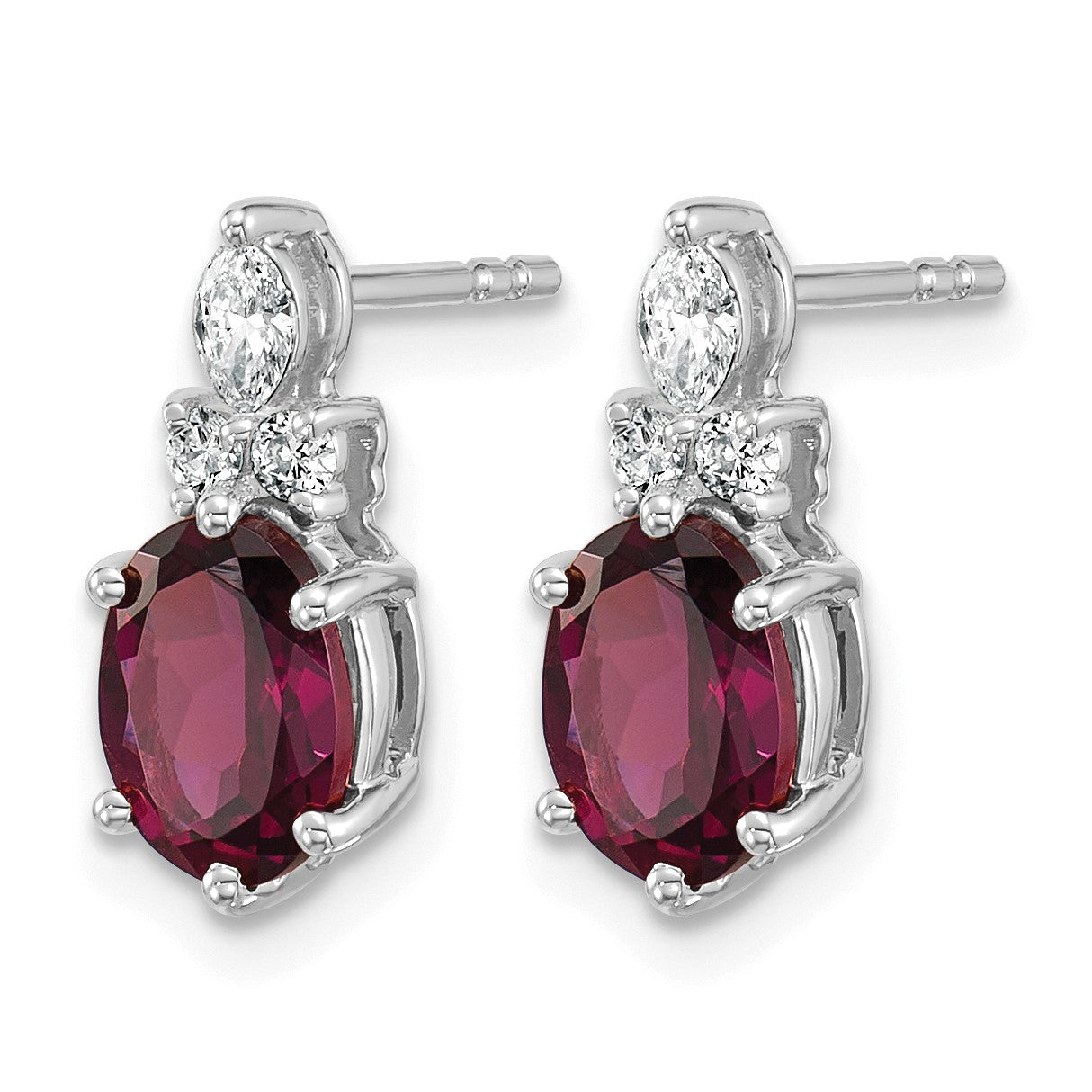 14K White Gold Diamond and 7x5 Oval June/Rhodolite Garnet Post Earrings