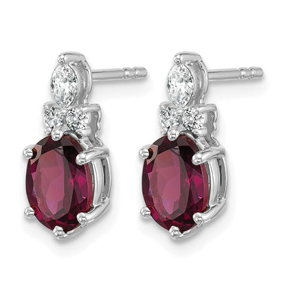 14K White Gold Diamond and 7x5 Oval June/Rhodolite Garnet Post Earrings