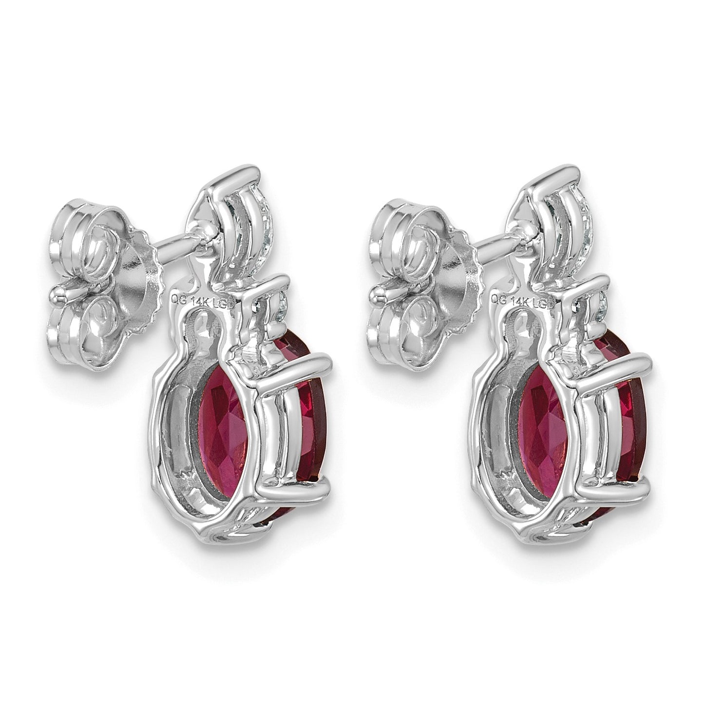 14K White Gold Diamond and 7x5 Oval June/Rhodolite Garnet Post Earrings