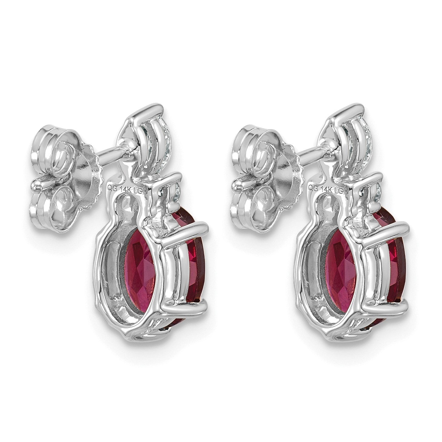 14K White Gold Diamond and 7x5 Oval June/Rhodolite Garnet Post Earrings