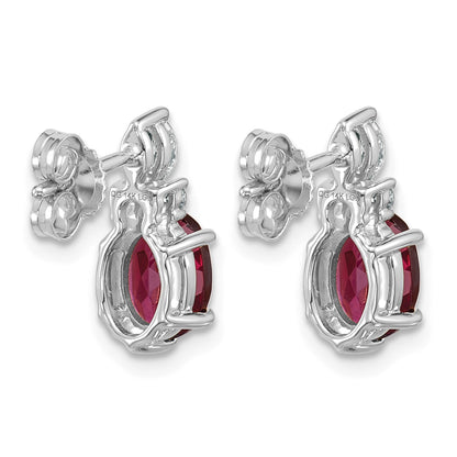 14K White Gold Diamond and 7x5 Oval June/Rhodolite Garnet Post Earrings