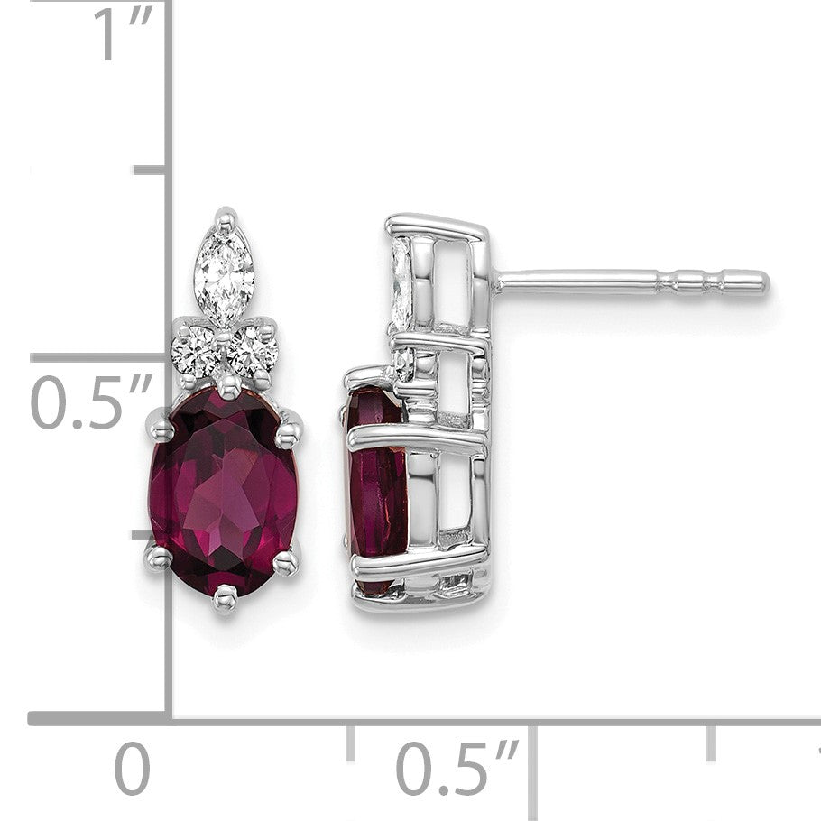 14K White Gold Diamond and 7x5 Oval June/Rhodolite Garnet Post Earrings