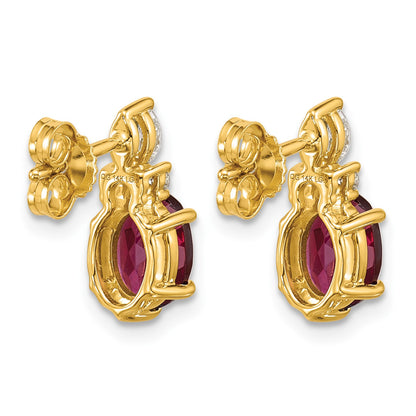 14k Diamond and 7x5 Oval June/Rhodolite Garnet Post Earrings