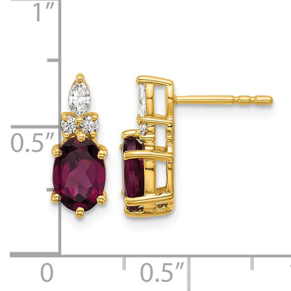 14k Diamond and 7x5 Oval June/Rhodolite Garnet Post Earrings