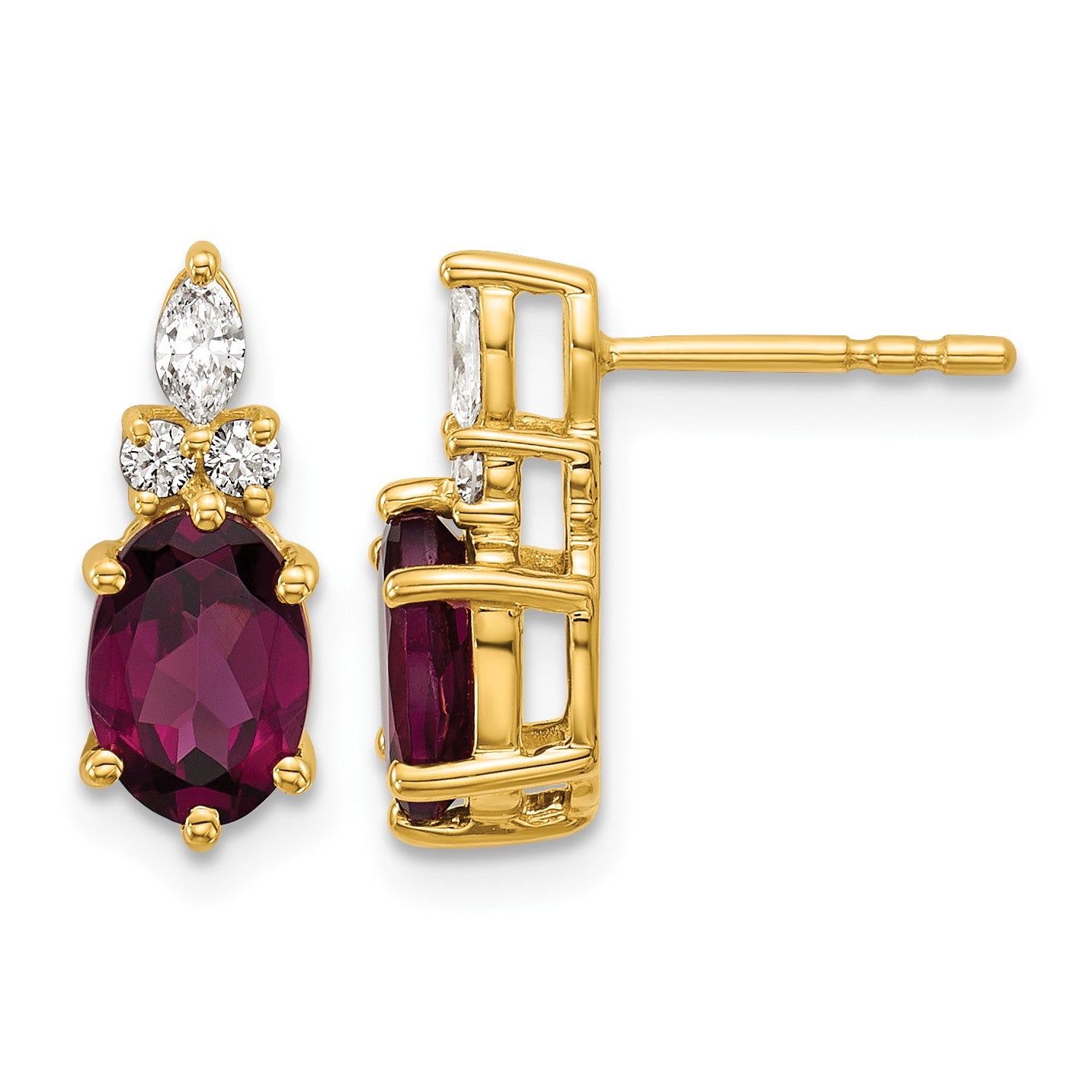 14k Diamond and 7x5 Oval June/Rhodolite Garnet Post Earrings