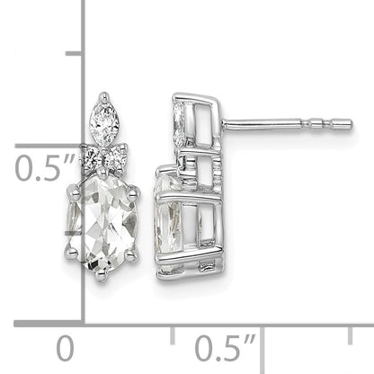 14K White Gold Diamond and 7x5 Oval April/White Topaz Post Earrings