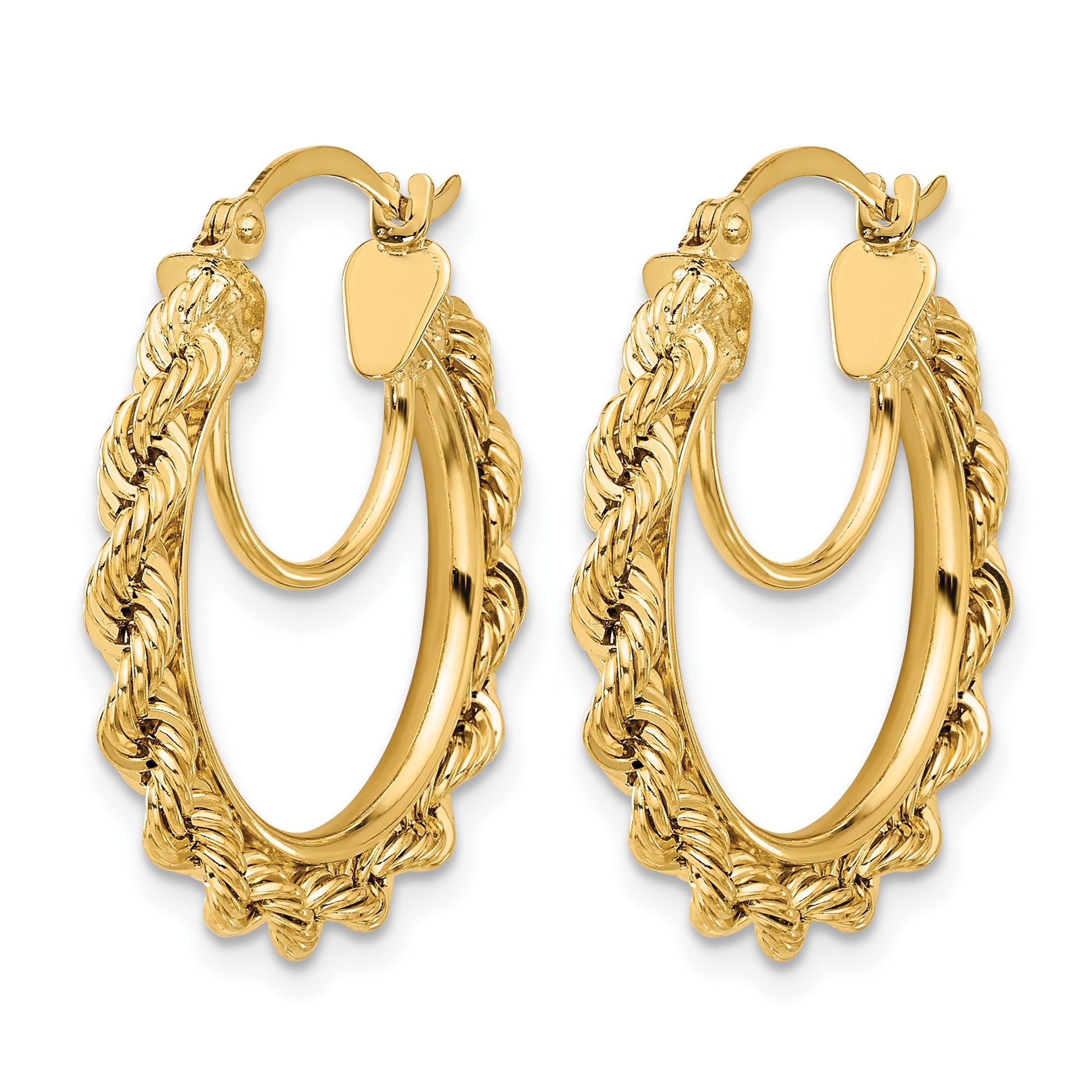 14k Polished and D/C Rope 2.95mm Hoop Earrings