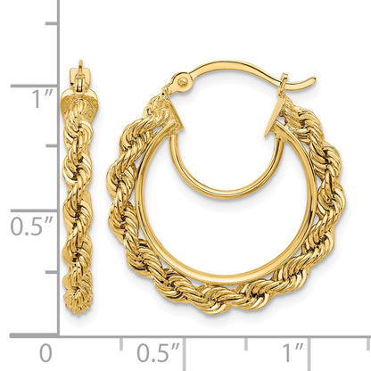 14k Polished and D/C Rope 2.95mm Hoop Earrings
