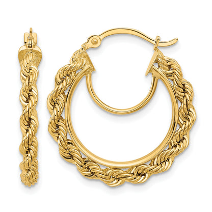 14k Polished and D/C Rope 2.95mm Hoop Earrings