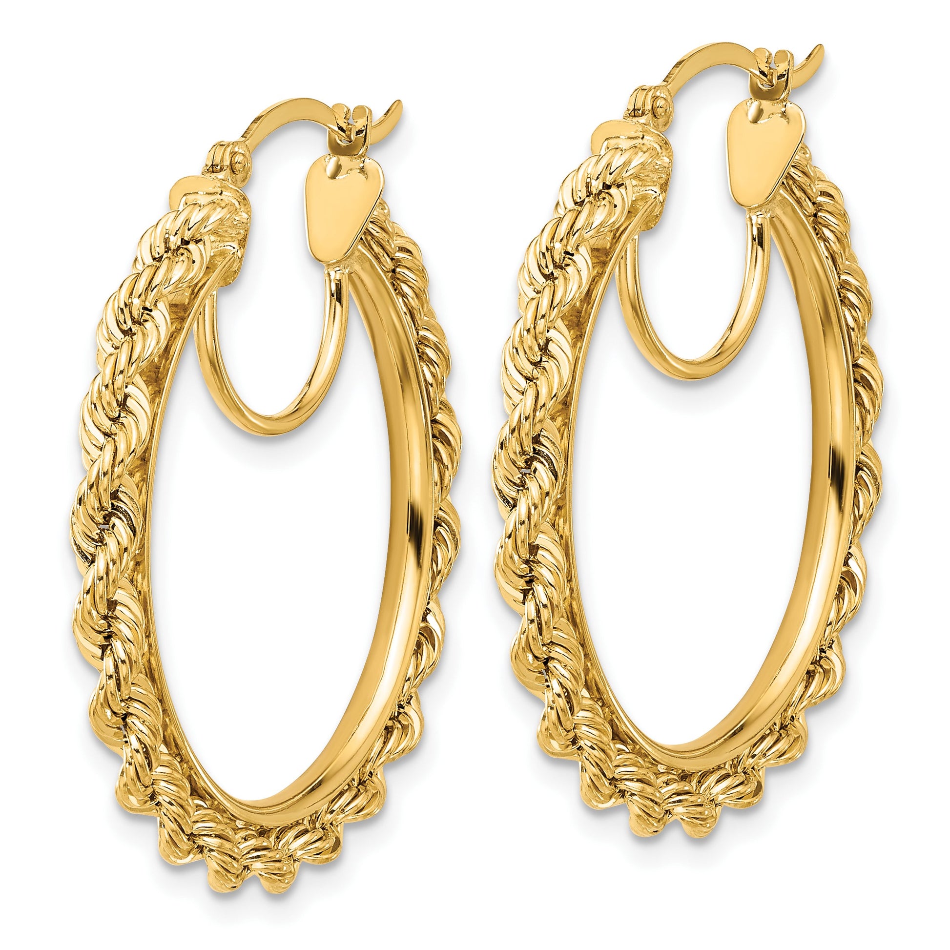14k Polished and D/C Rope 2.95mm Hoop Earrings