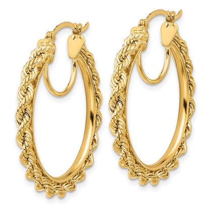 14k Polished and D/C Rope 2.95mm Hoop Earrings
