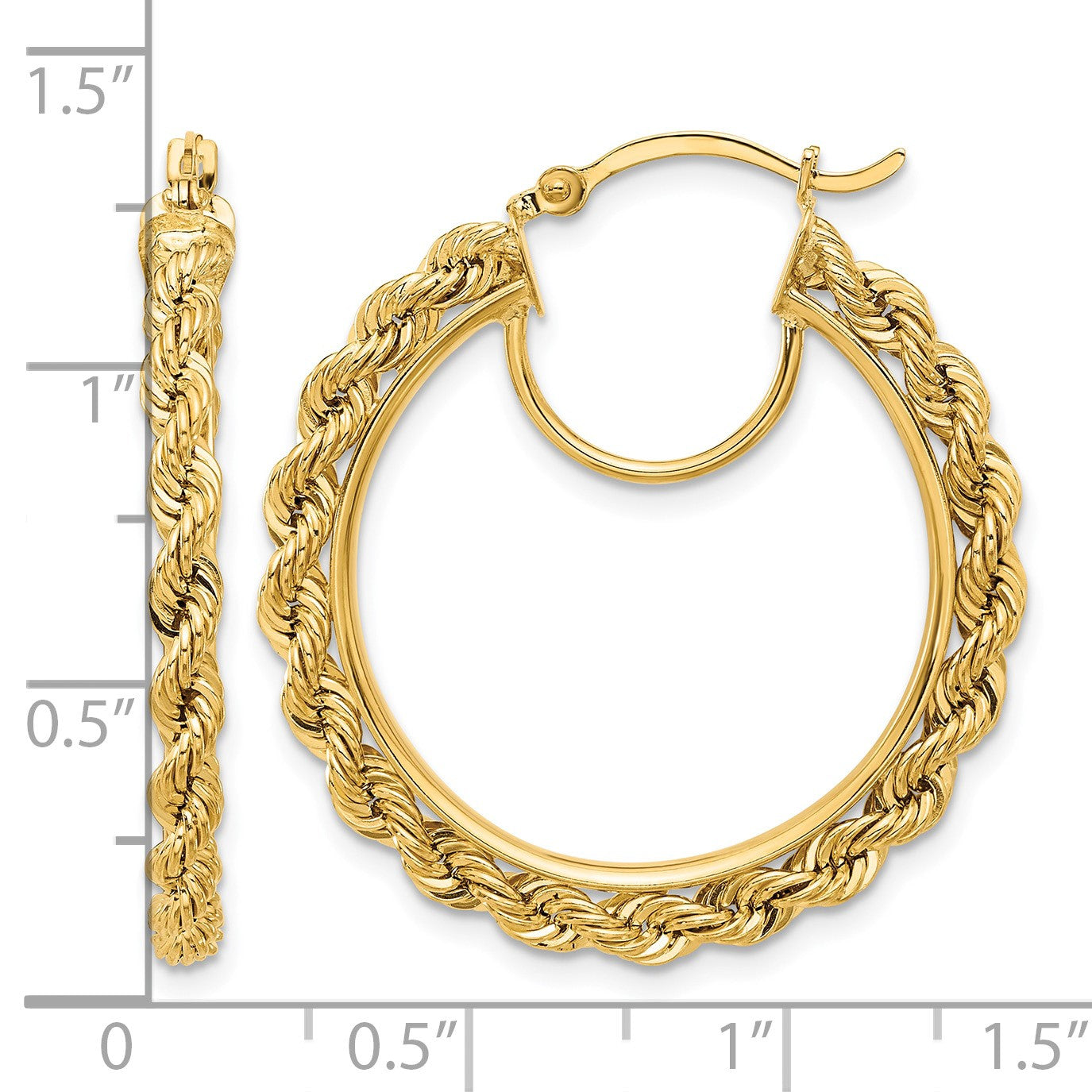 14k Polished and D/C Rope 2.95mm Hoop Earrings