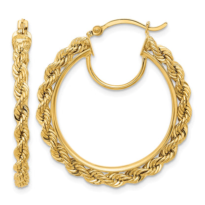 14k Polished and D/C Rope 2.95mm Hoop Earrings