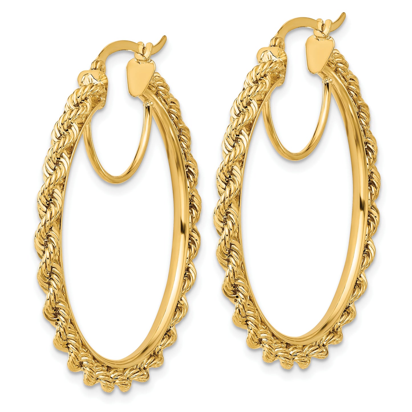 14k Polished and D/C Rope 2.95mm Hoop Earrings