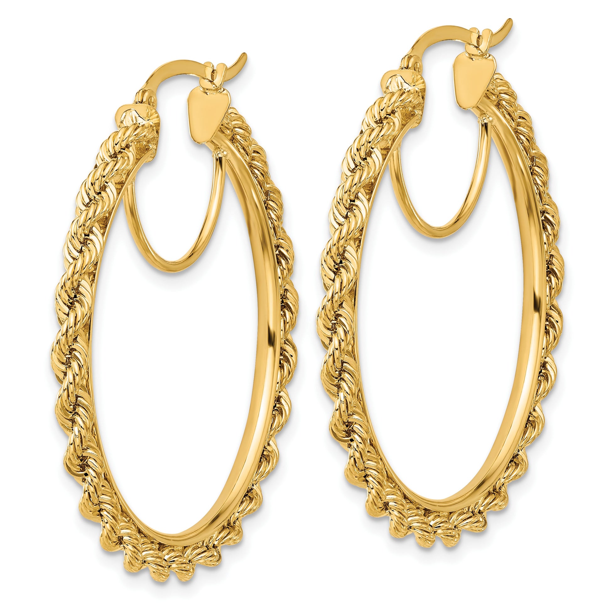 14k Polished and D/C Rope 2.95mm Hoop Earrings