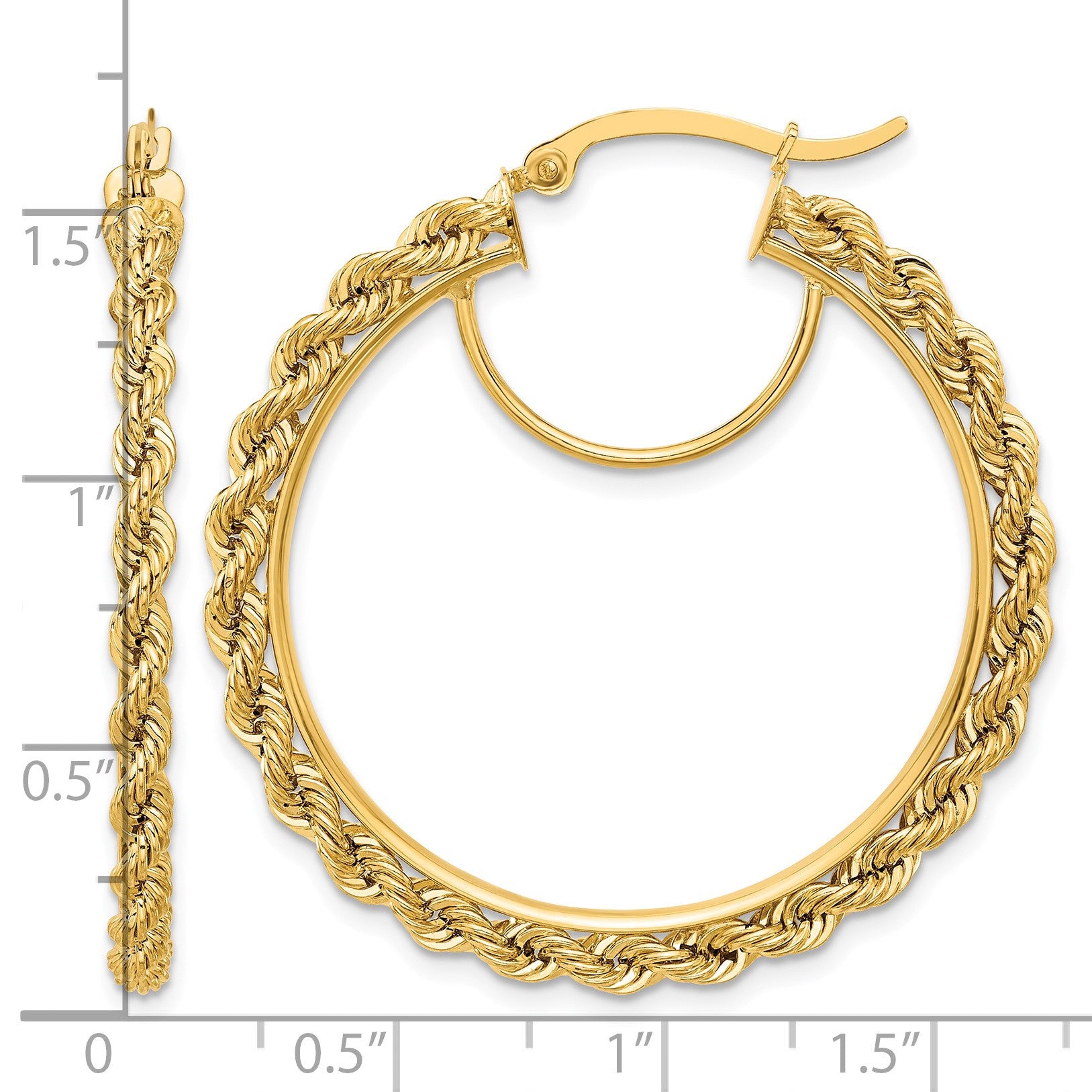 14k Polished and D/C Rope 2.95mm Hoop Earrings
