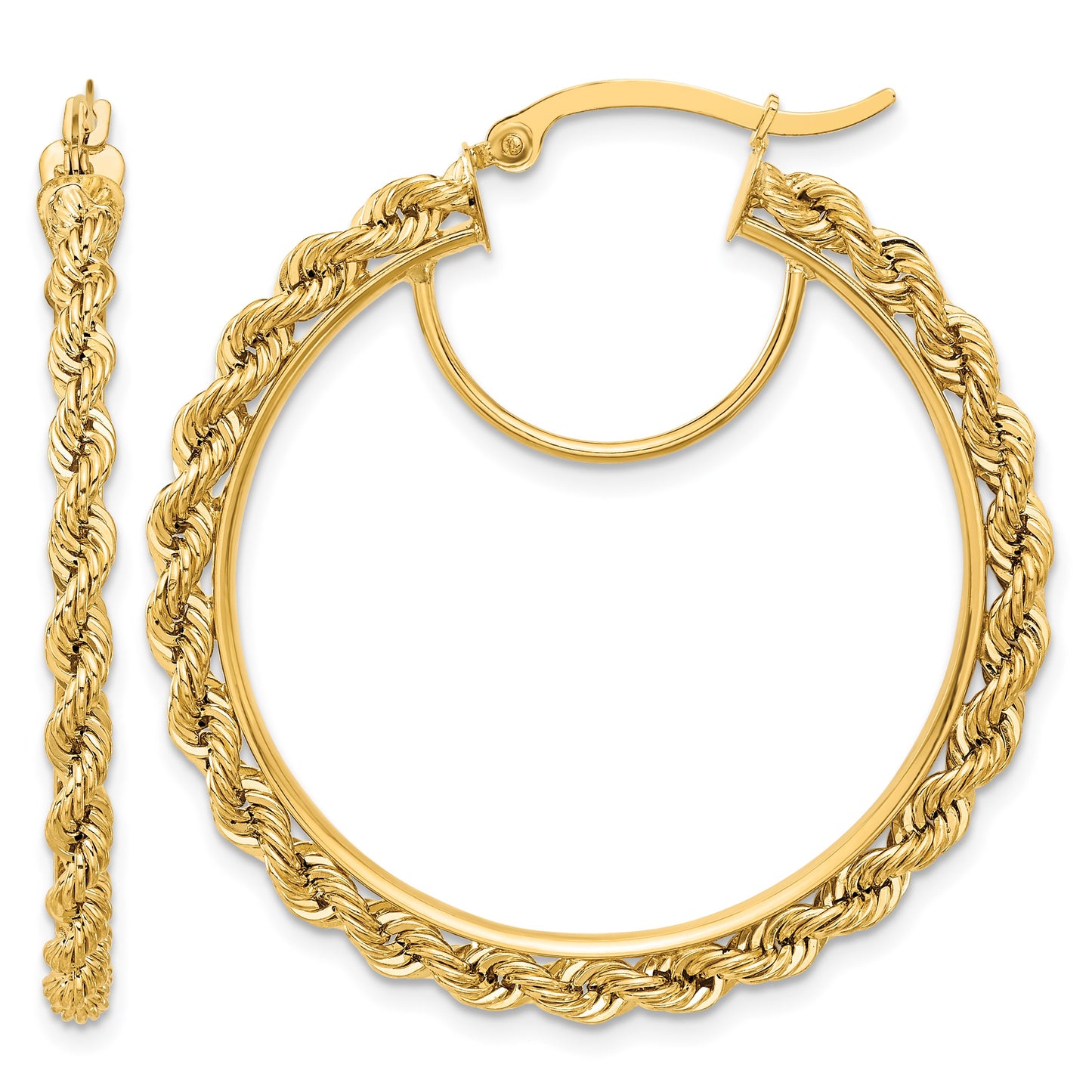 14k Polished and D/C Rope 2.95mm Hoop Earrings