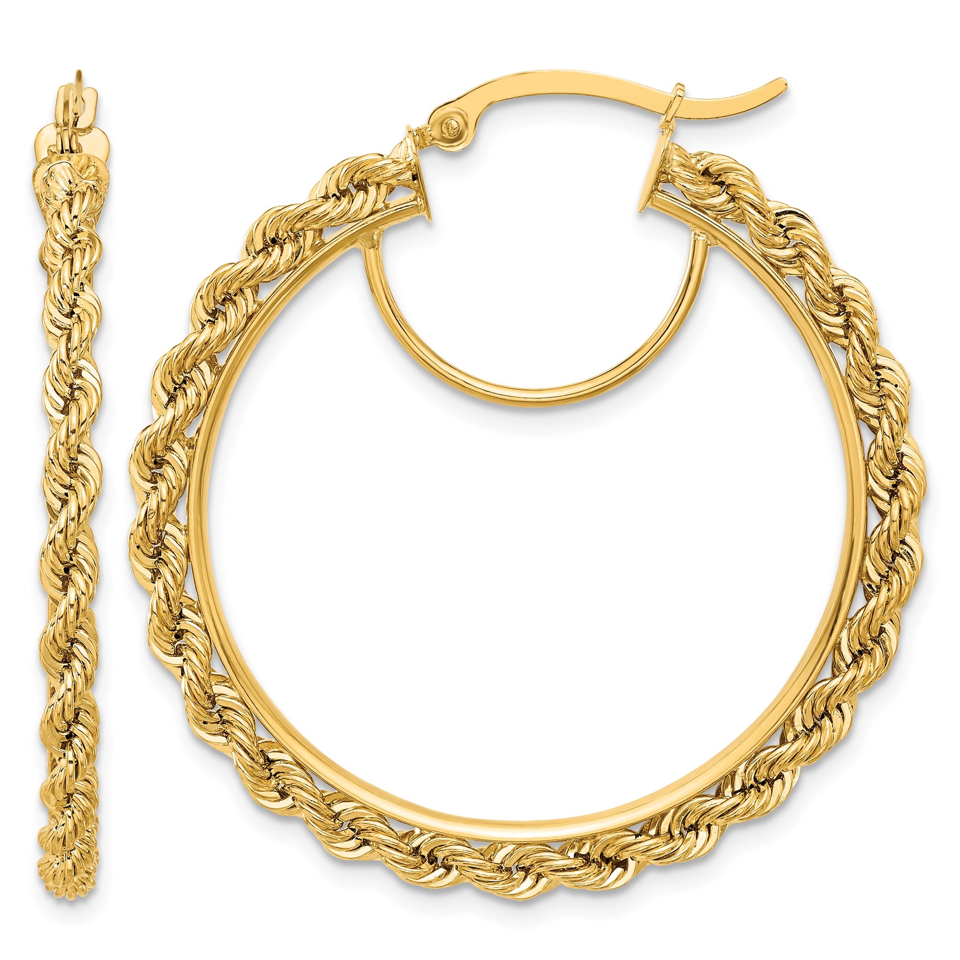 14k Polished and D/C Rope 2.95mm Hoop Earrings