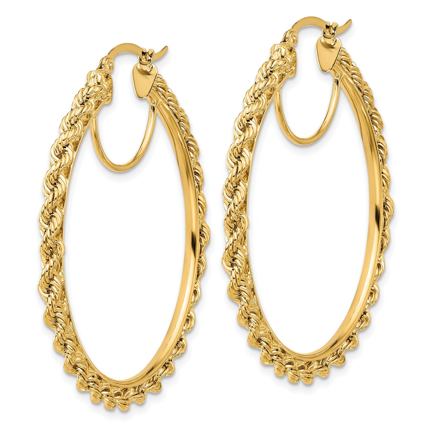 14k Polished and D/C Rope 2.95mm Hoop Earrings