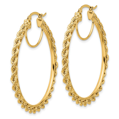 14k Polished and D/C Rope 2.95mm Hoop Earrings