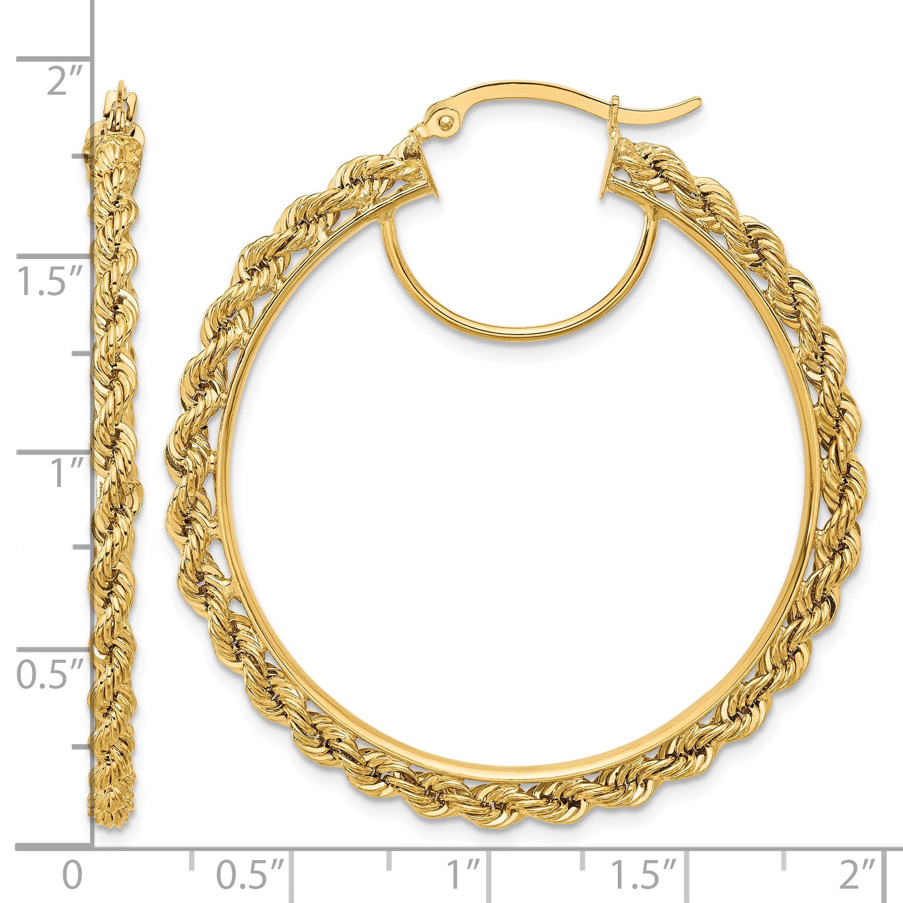 14k Polished and D/C Rope 2.95mm Hoop Earrings