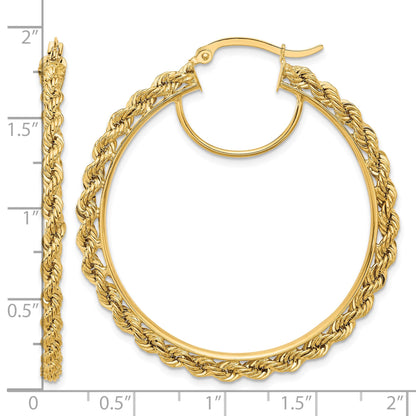 14k Polished and D/C Rope 2.95mm Hoop Earrings