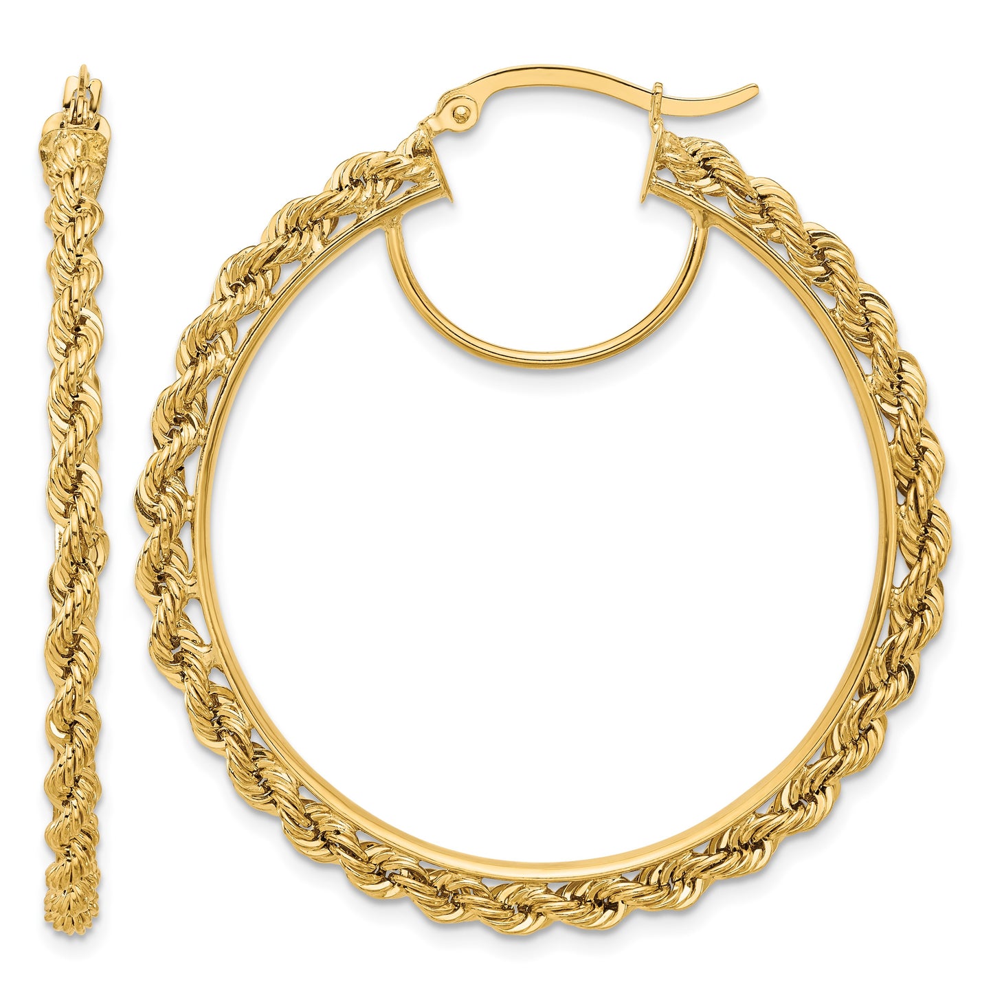 14k Polished and D/C Rope 2.95mm Hoop Earrings